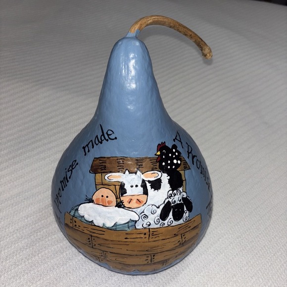 Noah's Ark Hand Painted Gourd‎ Art Decor  "A Promise Made A Promise Kept" Blue - Picture 1 of 8